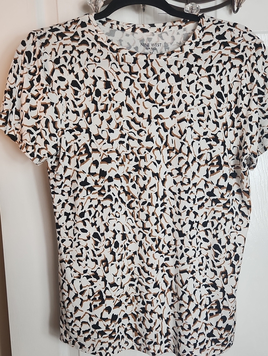 Nine West Tops - Nine West White Black and Brown Leopard-Print Short Sleeve Tee